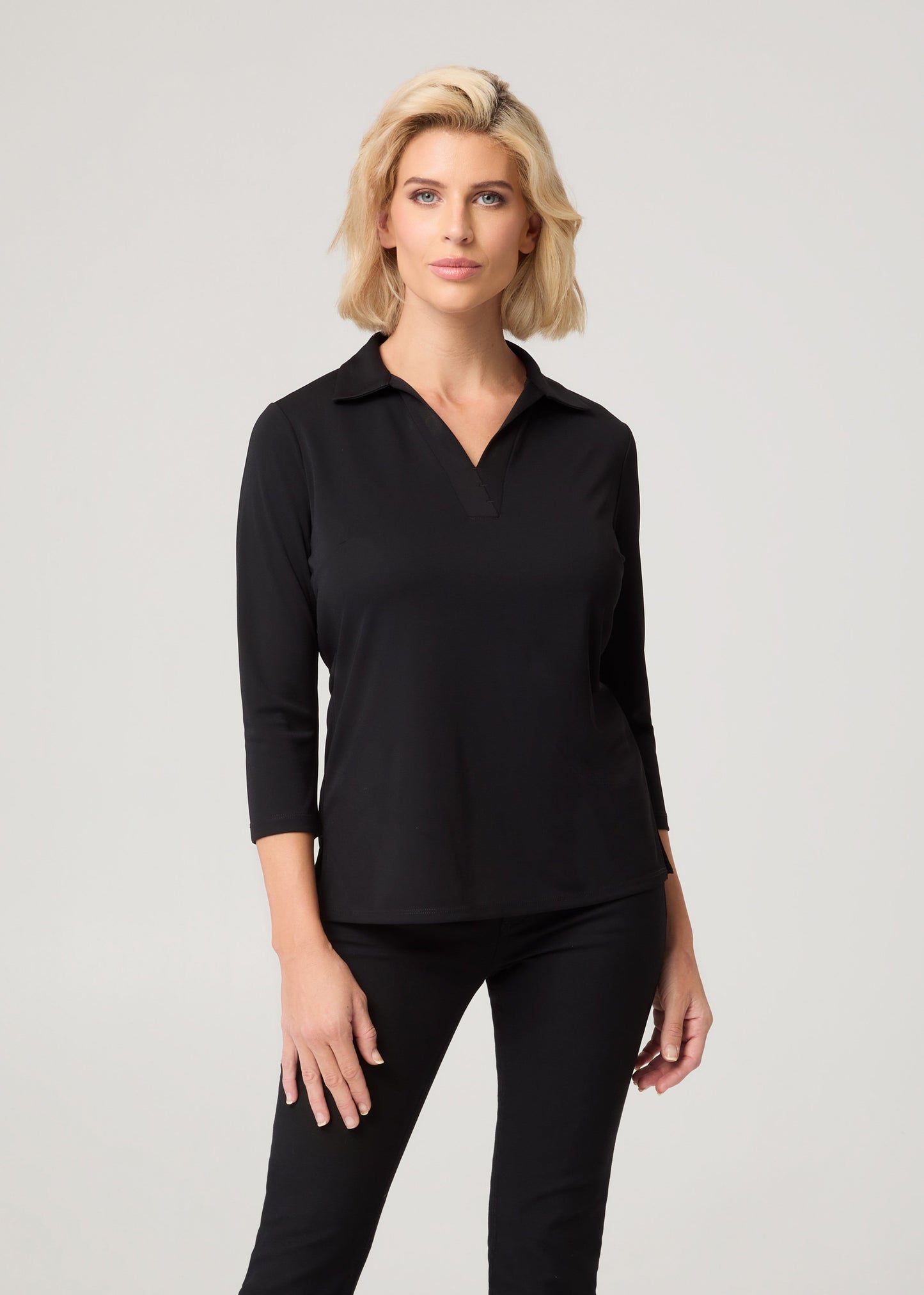City Collection Ella ¾ Slv Detail Polo Top W/Side Splits(2273)