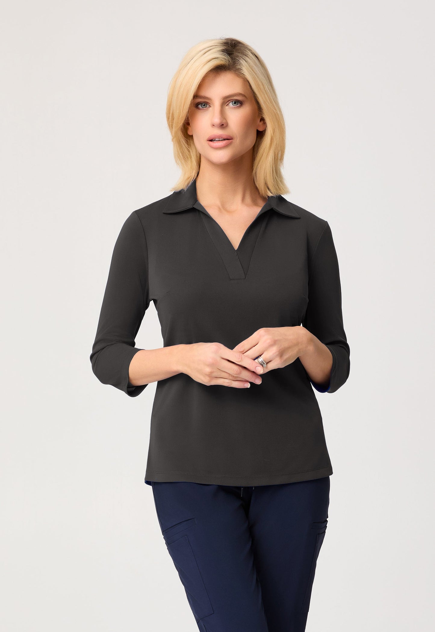 City Collection Ella ¾ Slv Detail Polo Top W/Side Splits(2273)