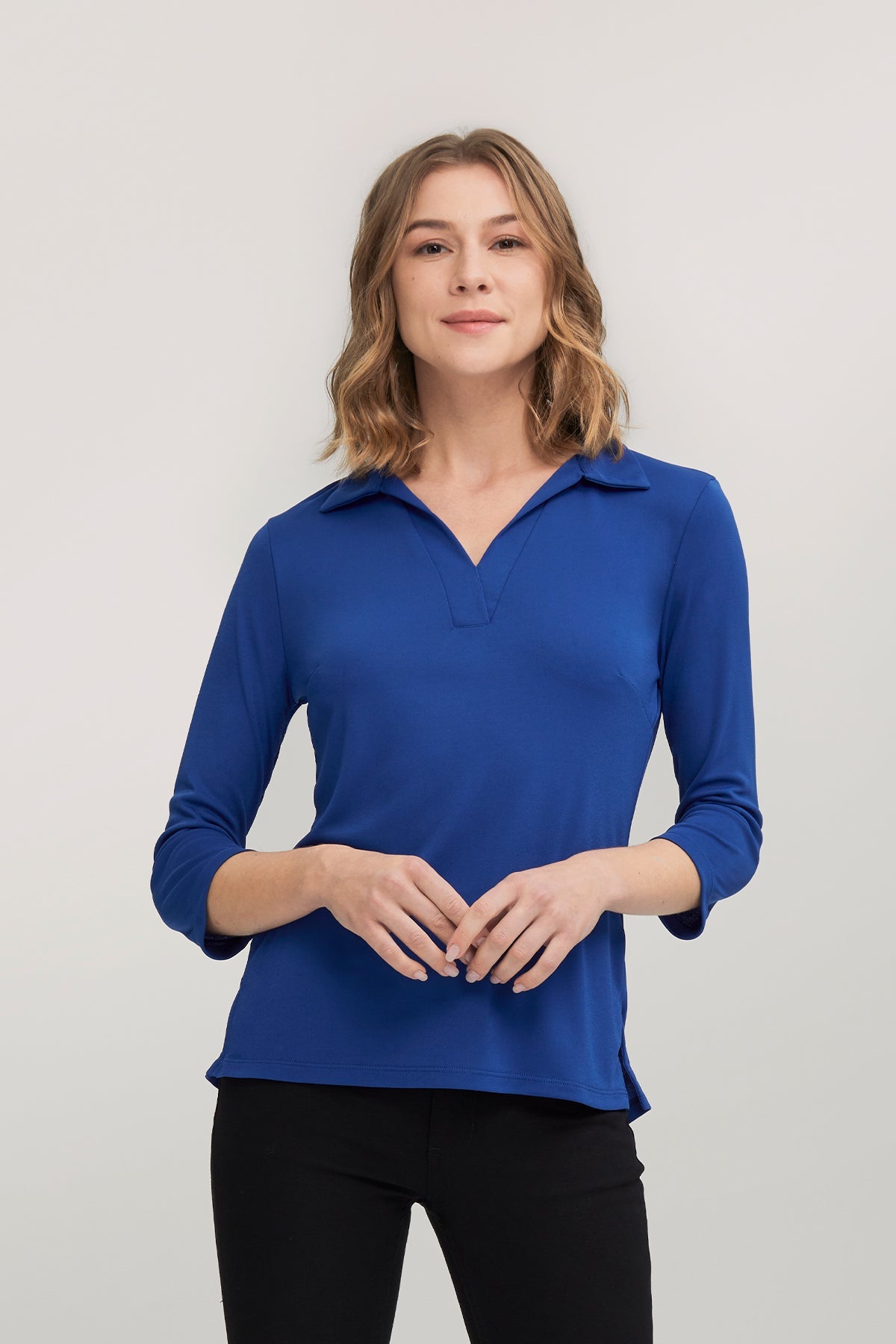 City Collection Ella ¾ Slv Detail Polo Top W/Side Splits(2273)