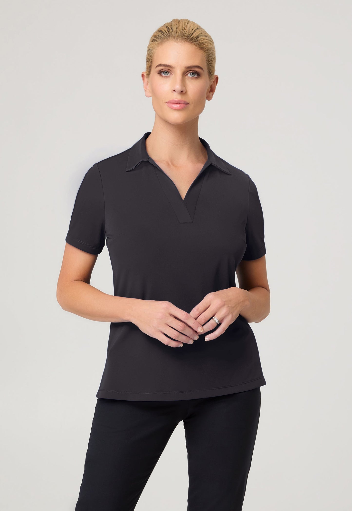 City Collection Ella S/Slv Detail Polo Top W/Side Splits(2274)