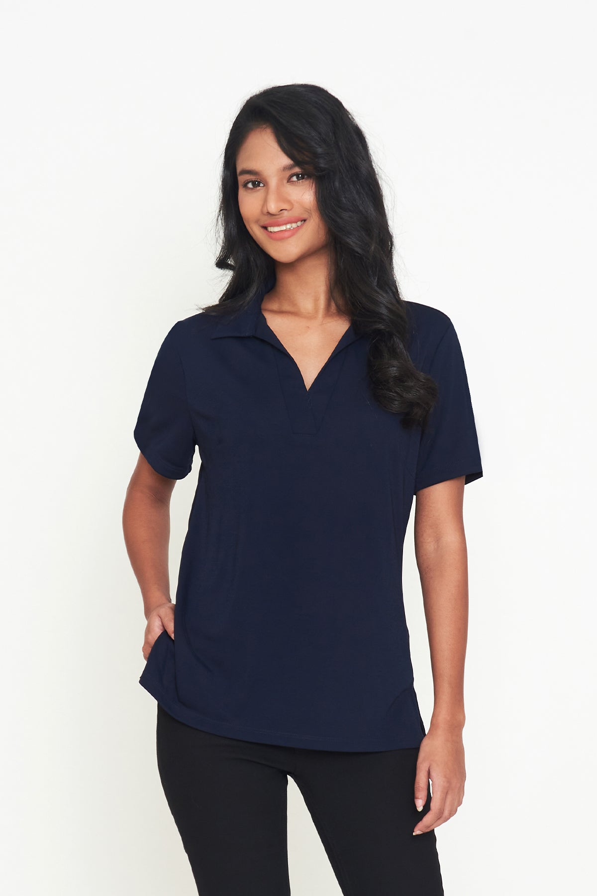 City Collection Ella S/Slv Detail Polo Top W/Side Splits(2274)