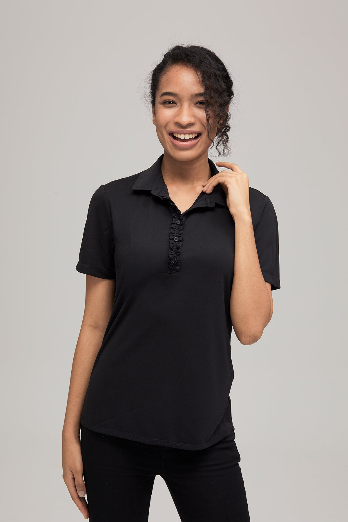 City Collection Bella S/Slv Frill Placket Top(2276)