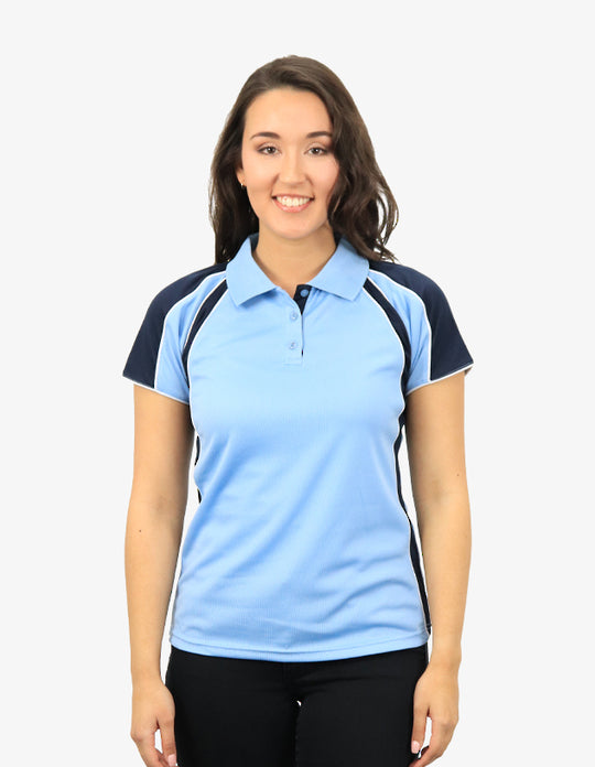 Be Seen Ladies Polo Shirt With Contrast Sleeve Edge Piping 2nd Color (The Chameleon)