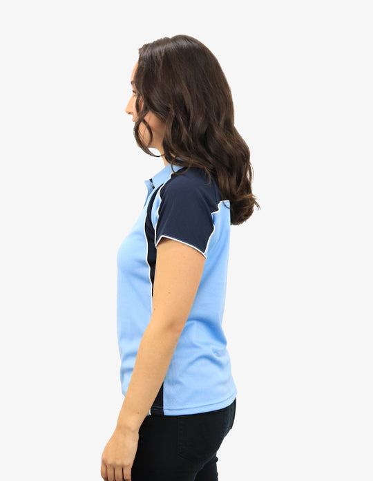 Be Seen Ladies Polo Shirt With Contrast Sleeve Edge Piping 2nd Color (The Chameleon)