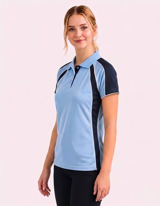 Be Seen Ladies Polo Shirt With Contrast Sleeve Edge Piping (The Chameleon)-Clearance