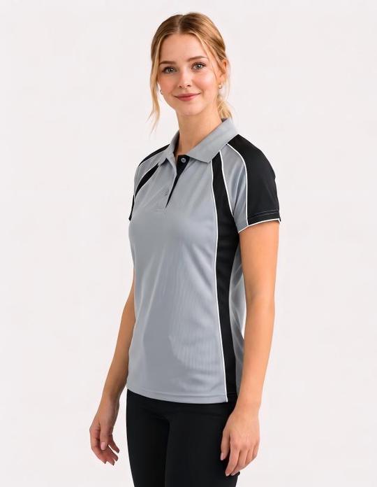 Be Seen Ladies Polo Shirt With Contrast Sleeve Edge Piping (The Chameleon)