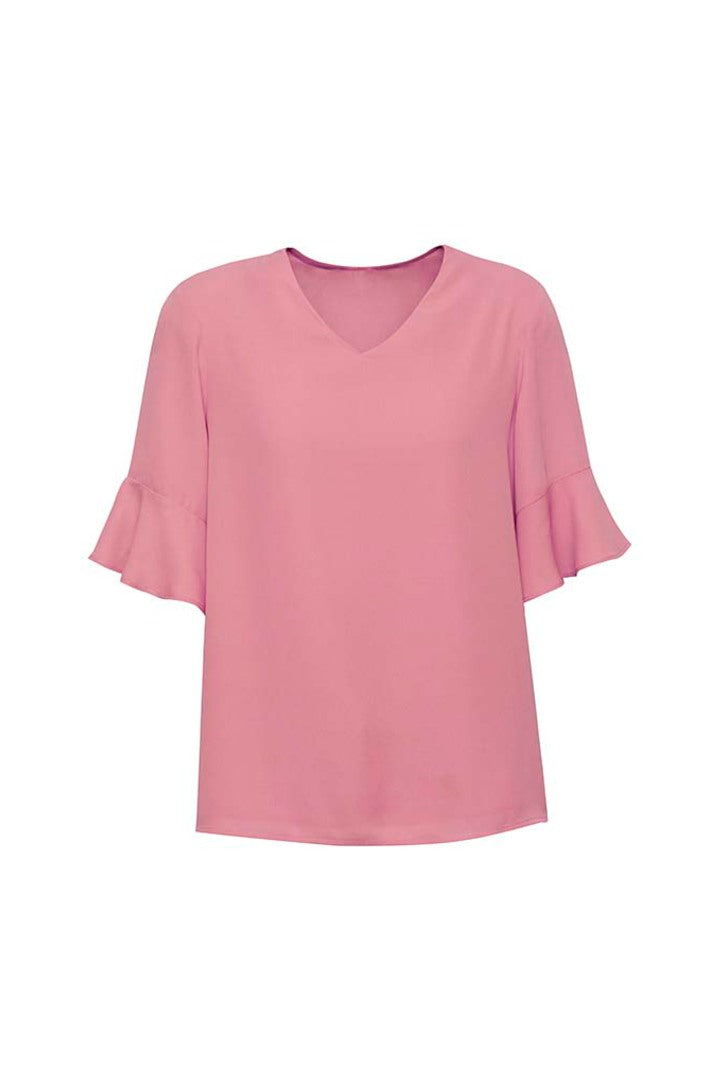 Biz Corporate Womens Aria Fluted Sleeve Blouse-(RB966LS)-Clearance