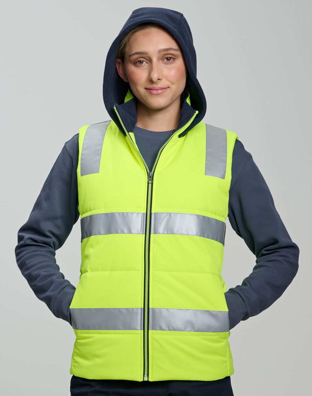 Winning Spirit Unisex Hi Vis Hooded Puffer Vest (SW93)