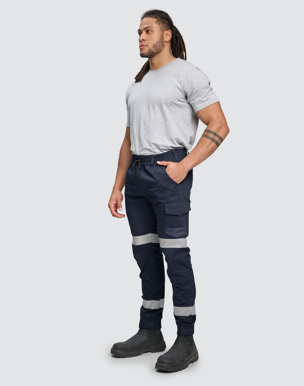 Winning Spirit Unisex Cotton Stretch Drill Cuffed Work Pants With Tapes (WP28HV)