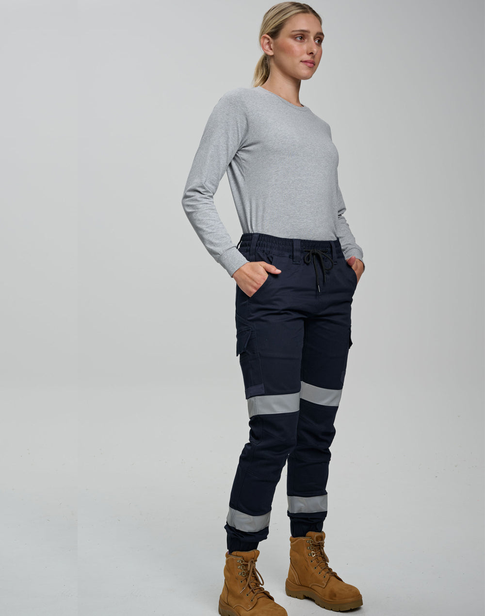 Winning Spirit Unisex Cotton Stretch Drill Cuffed Work Pants With Tapes (WP28HV)