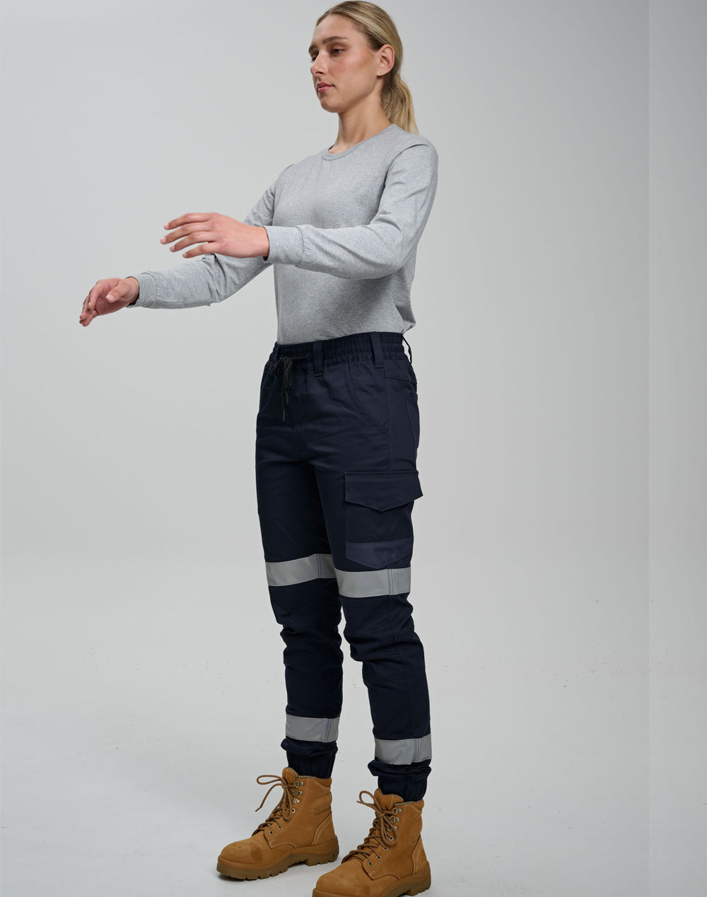 Winning Spirit Unisex Cotton Stretch Drill Cuffed Work Pants With Tapes (WP28HV)