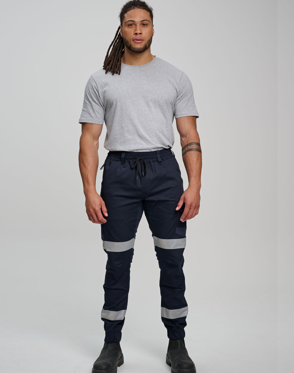 Winning Spirit Unisex Cotton Stretch Drill Cuffed Work Pants With Tapes (WP28HV)
