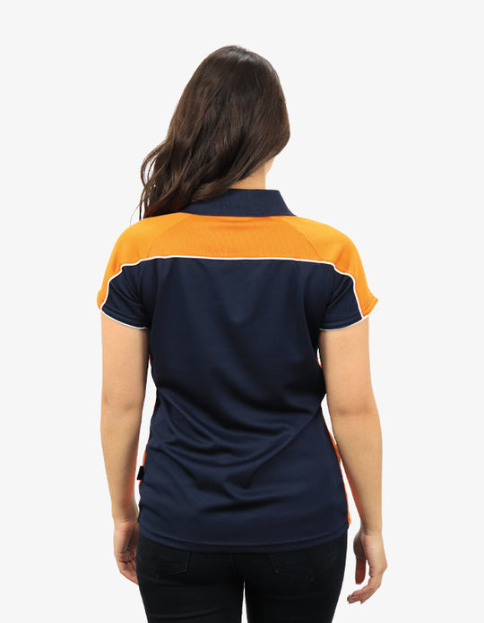 Be Seen Ladies Polo Shirt With Contrast Sleeve Edge Piping 2nd Color (The Chameleon)