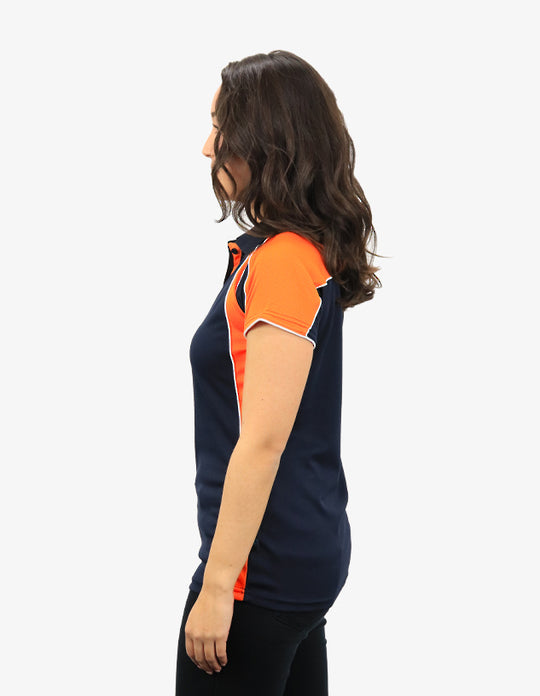 Be Seen Ladies Polo Shirt With Contrast Sleeve Edge Piping 2nd Color (The Chameleon)