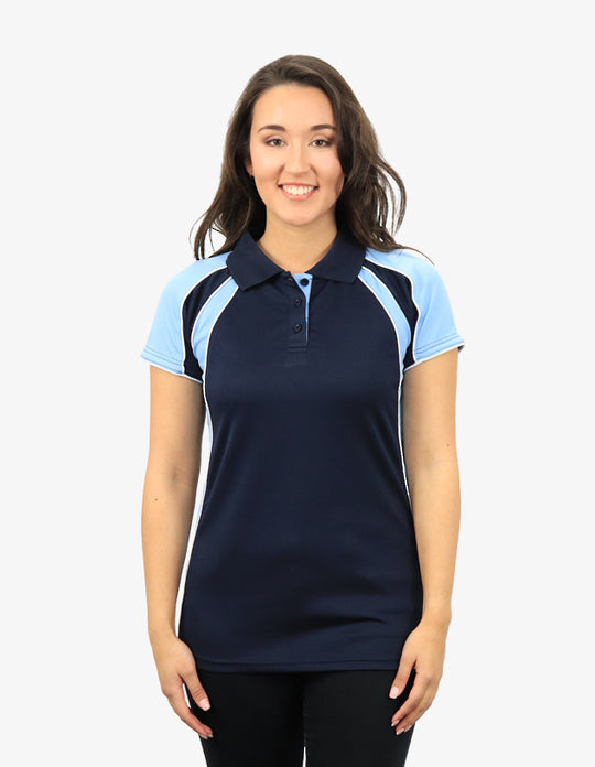 Be Seen Ladies Polo Shirt With Contrast Sleeve Edge Piping 2nd Color (The Chameleon)