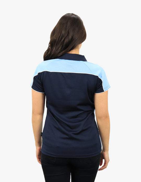 Be Seen Ladies Polo Shirt With Contrast Sleeve Edge Piping 2nd Color (The Chameleon)