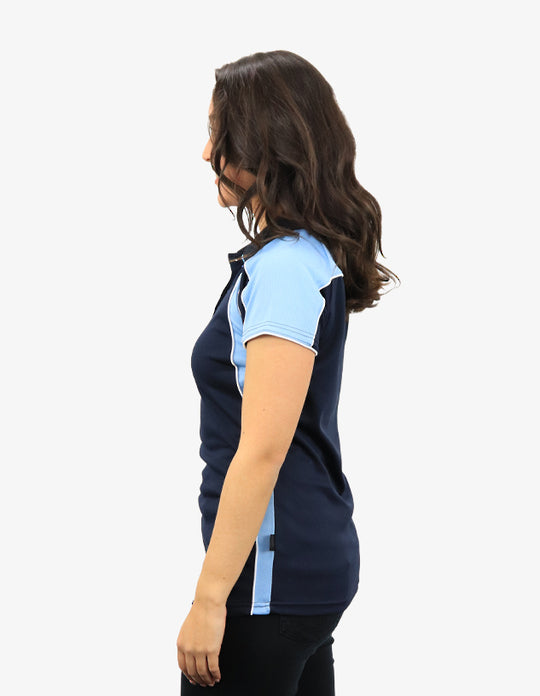 Be Seen Ladies Polo Shirt With Contrast Sleeve Edge Piping 2nd Color (The Chameleon)