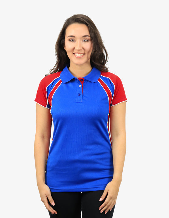 Be Seen Ladies Polo Shirt With Contrast Sleeve Edge Piping 2nd Color (The Chameleon)