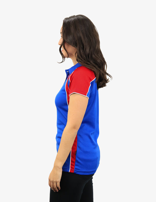 Be Seen Ladies Polo Shirt With Contrast Sleeve Edge Piping 2nd Color (The Chameleon)