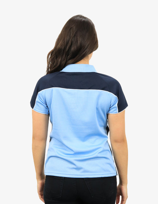 Be Seen Ladies Polo Shirt With Contrast Sleeve Edge Piping 2nd Color (The Chameleon)