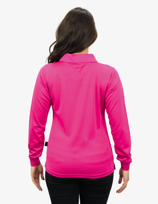Be Seen Ladies Long Sleeve Plain Polo Shirt With Ribbed Cuffs (The Phoenix)