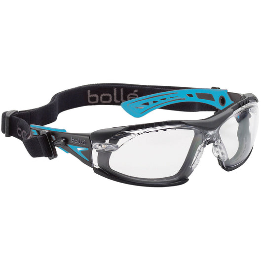 Bolle Safety Rush+ Small Seal Black / Blue Temples Platinum As/Af Clear Lens - Assembled With Gasket & Strap - (1672301FB)