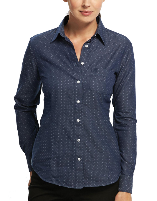 Gloweave-Gloweave Ladies Polka Dot Dobby L/S Shirt--Uniform Wholesalers - 1