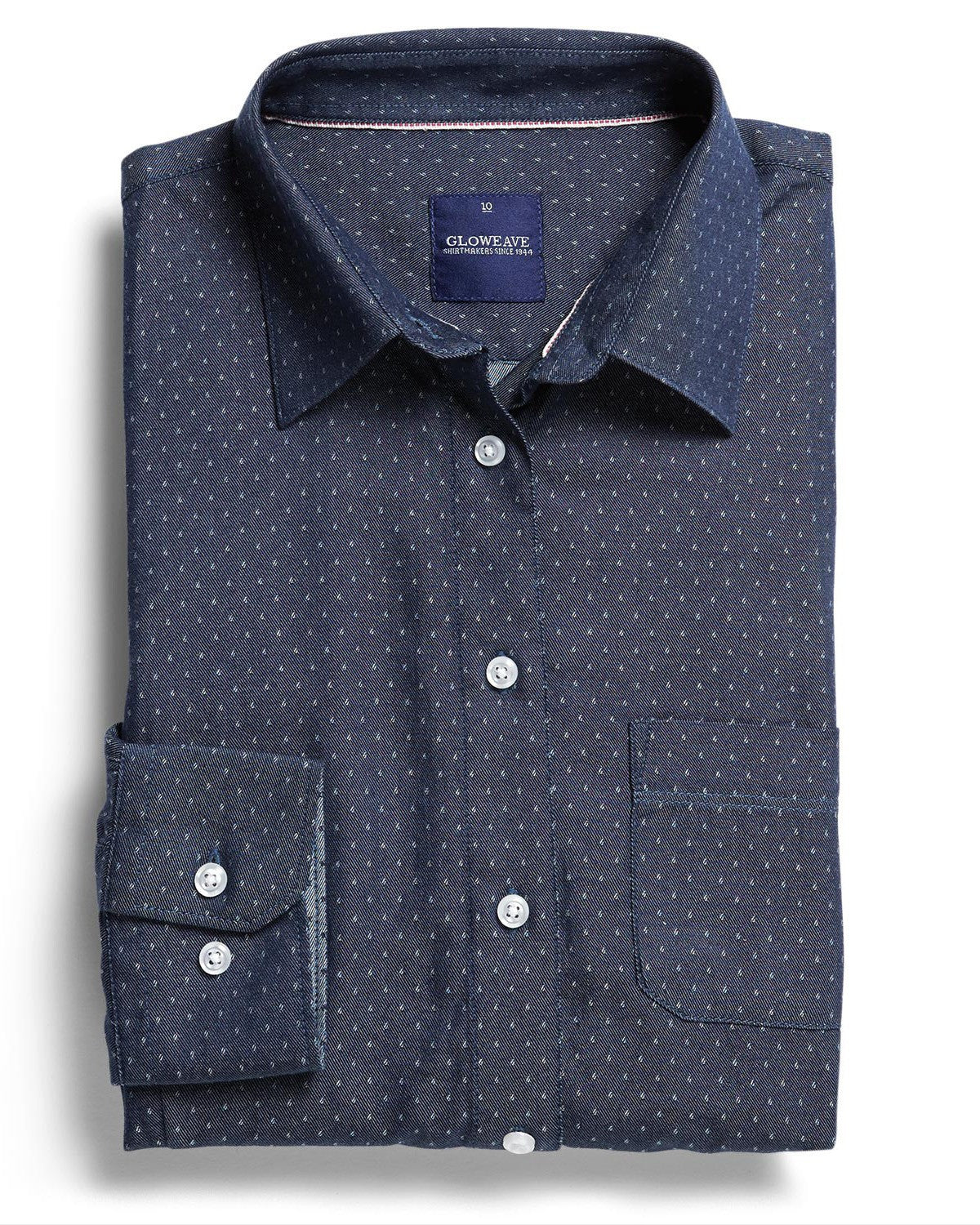 Gloweave-Gloweave Ladies Polka Dot Dobby L/S Shirt-Navy / 6-Uniform Wholesalers - 2