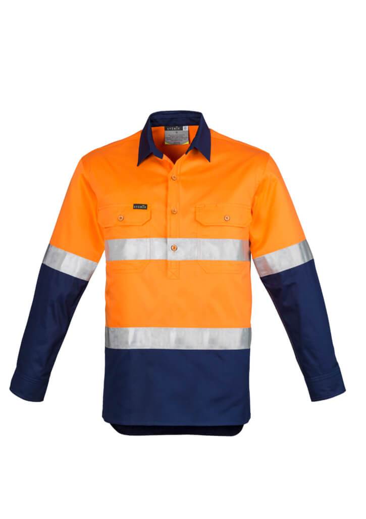 Syzmik Mens Hi Vis Closed Front L/S Shirt - Hoop Taped (ZW550)