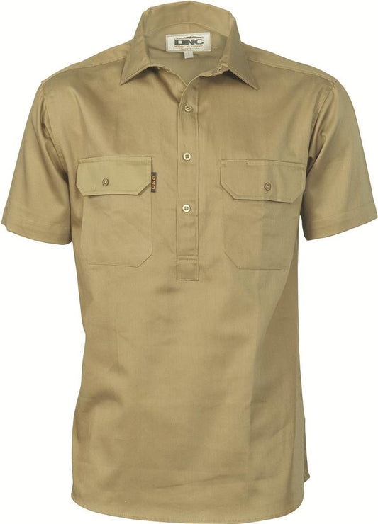 DNC Cotton Drill Close Front Work Shirt - Short Sleeve (3203)