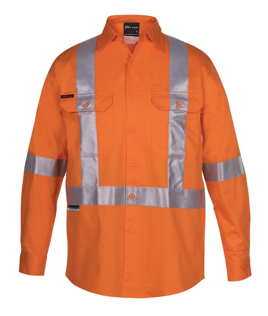 JBs Wear Hi Vis (D+N) L/S 150G Cross Back Tape Shirt (6DCBL)