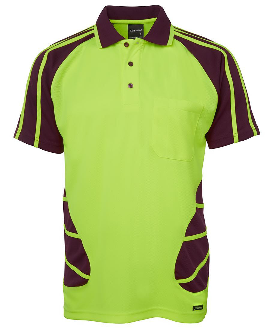 JB's Wear-Jb's Hi Vis Short Sleeve Spider Polo - Adults-Lime/Maroon / XS-Uniform Wholesalers - 5