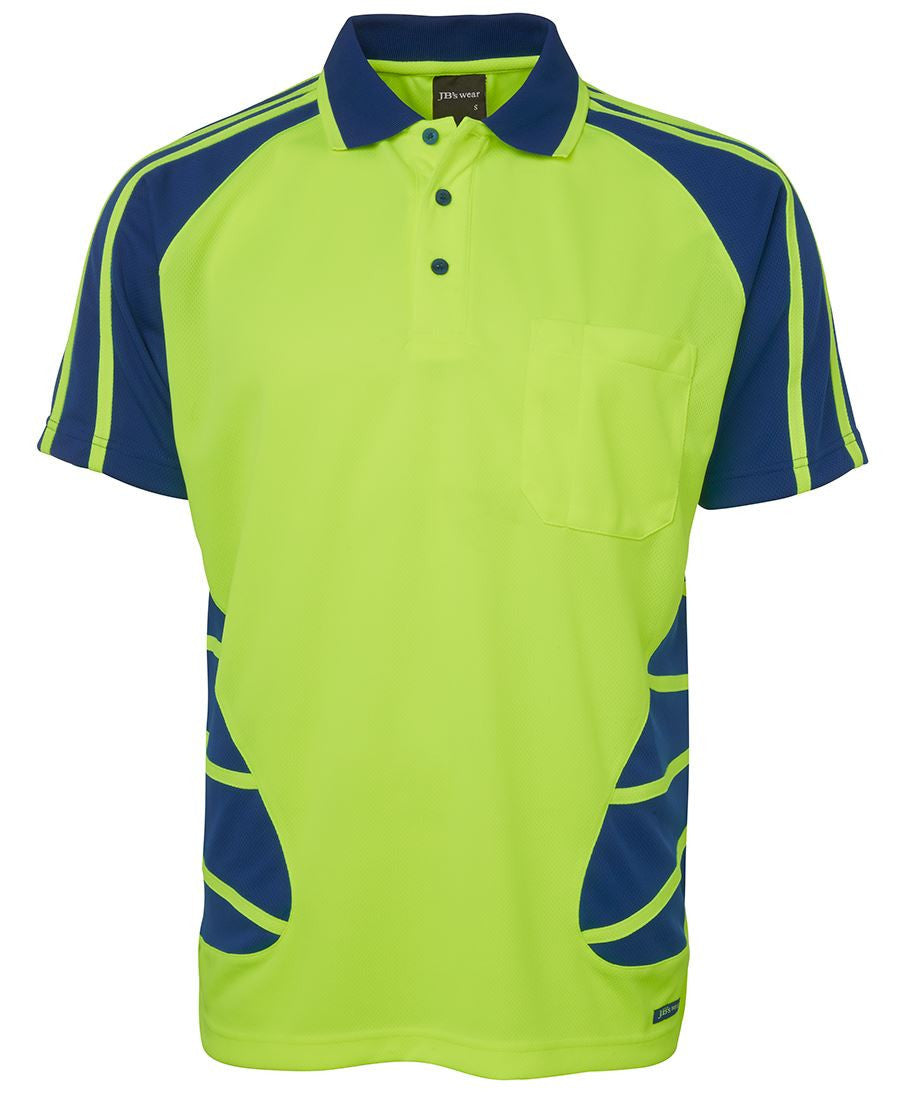 JB's Wear-Jb's Hi Vis Short Sleeve Spider Polo - Adults-Lime/Royal / XS-Uniform Wholesalers - 7