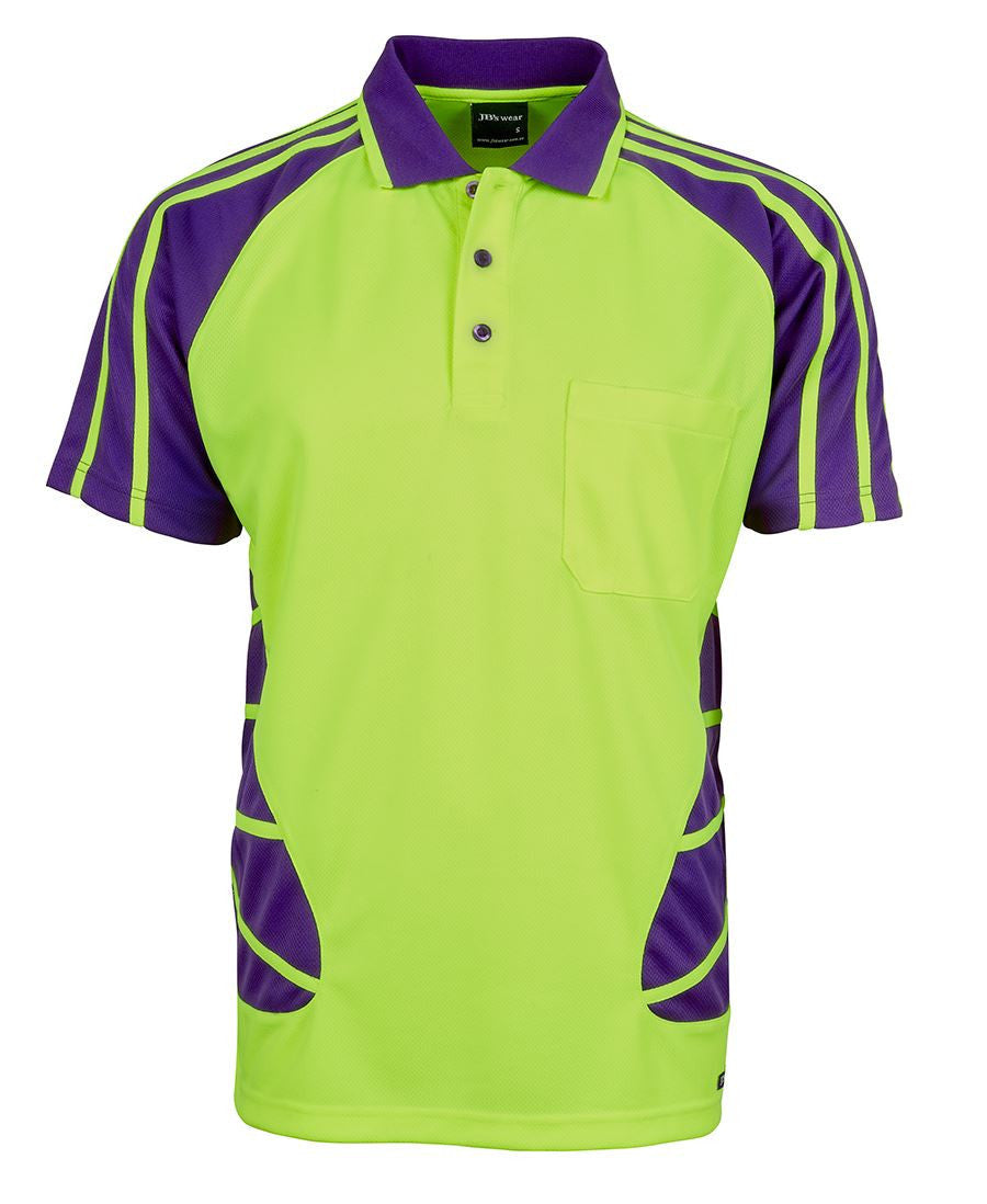 JB's Wear-Jb's Hi Vis Short Sleeve Spider Polo - Adults-Lime/Purple / XS-Uniform Wholesalers - 2