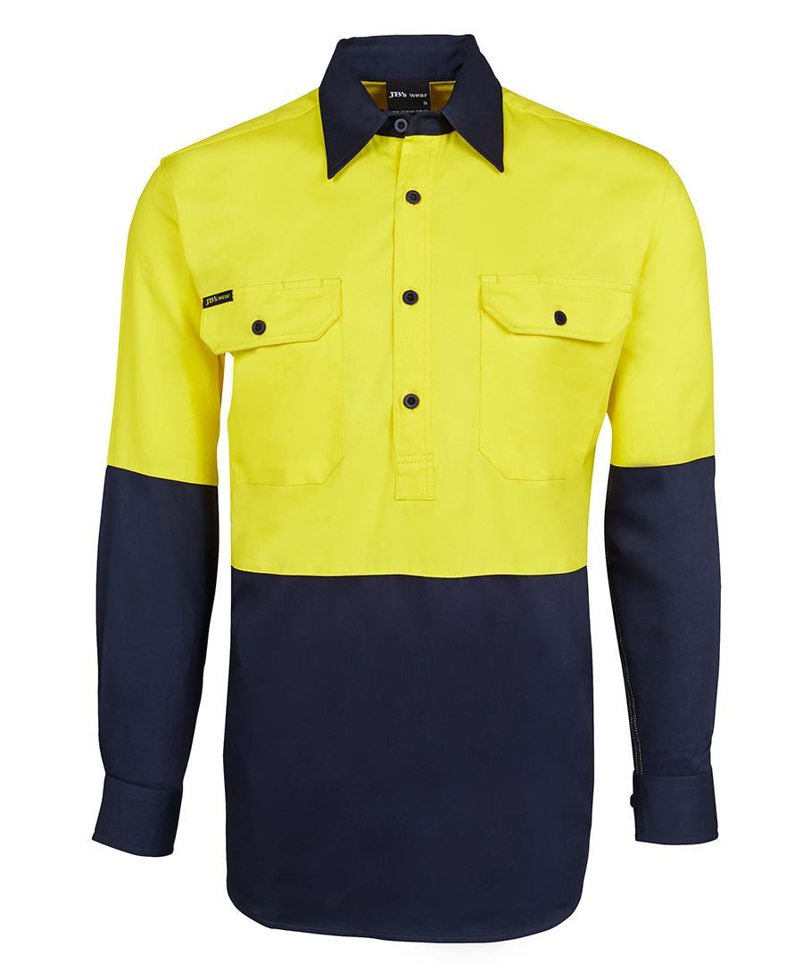 JB's Wear-JB's Hi Vis L/S 190g Close Front Shirt-Yellow/Navy / XS-Uniform Wholesalers - 3