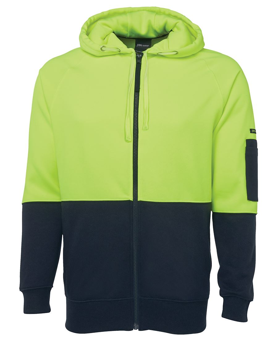 JBs Wear Hi Vis Hi Vis Full Zip Fleecy Hoodie - Adults (6HVH)