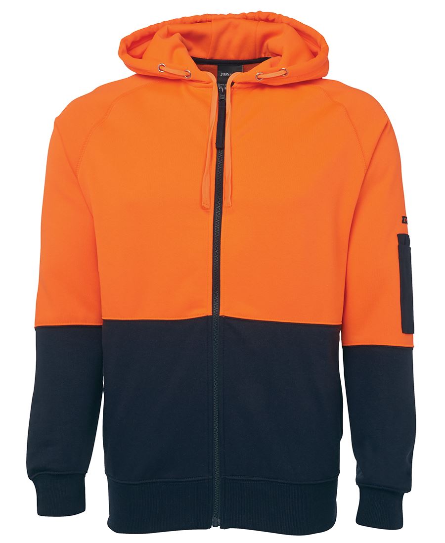 JBs Wear Hi Vis Hi Vis Full Zip Fleecy Hoodie - Adults (6HVH)