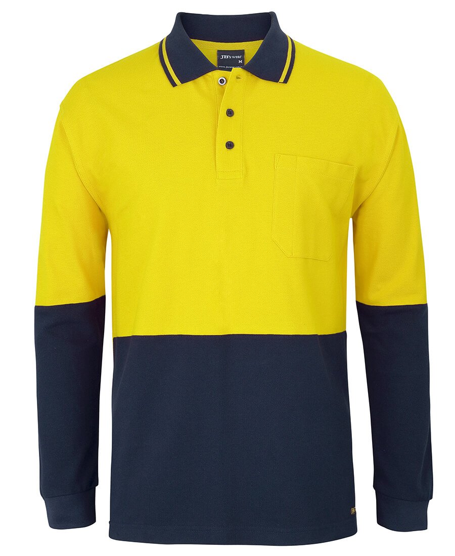 JBs Wear Hi Vis L/S Cotton Pique Trad Polo (6HVQL)