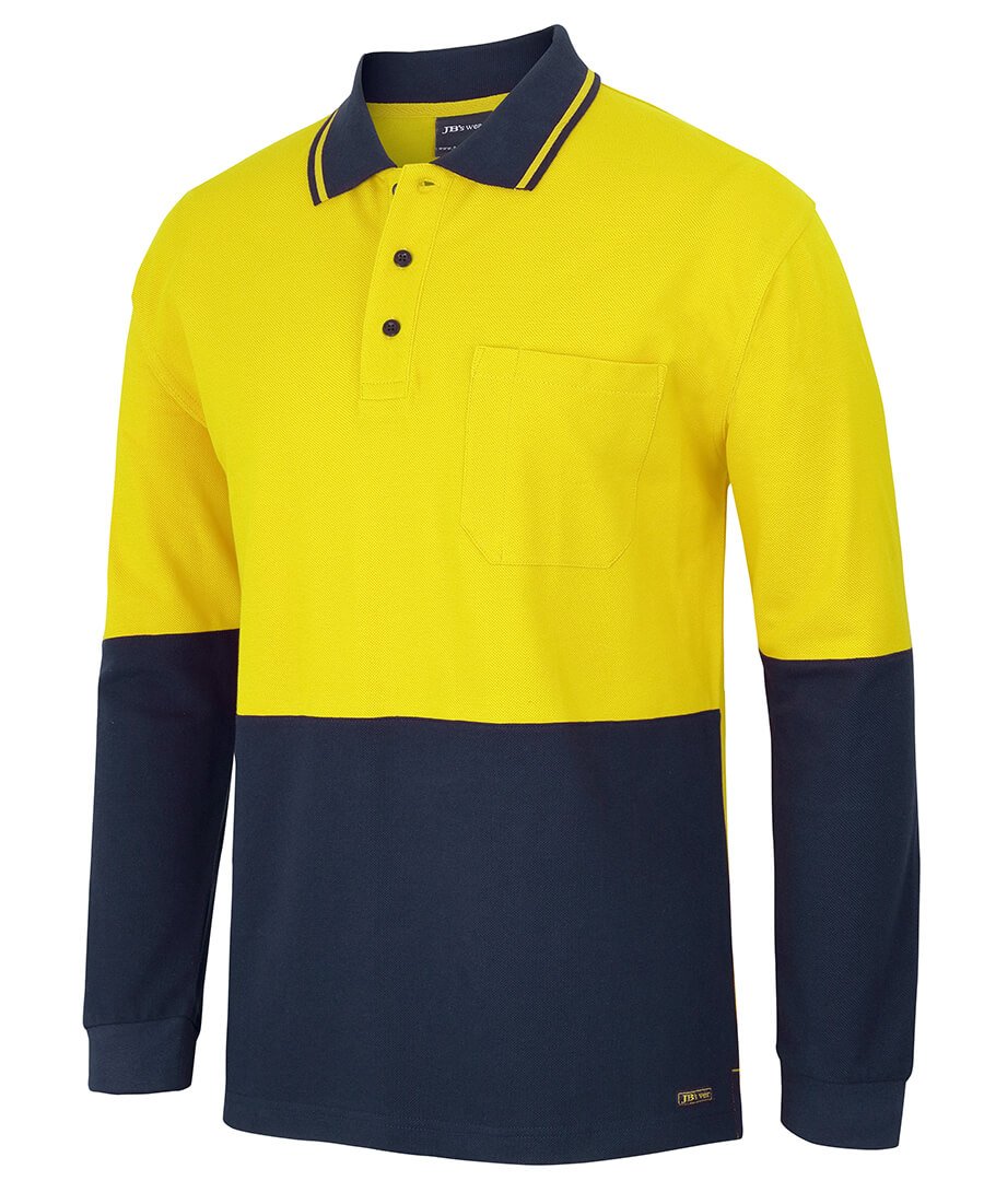 JBs Wear Hi Vis L/S Cotton Pique Trad Polo (6HVQL)