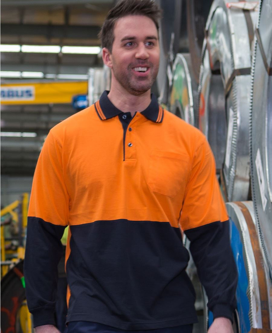 JBs Wear Hi Vis Long Sleeve Cotton Polo Adults 6CPHL Uniform