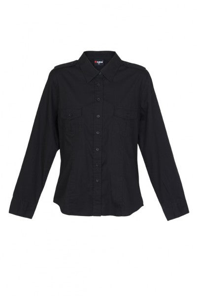Ramo-Ramo Ladies Military Long Sleeve Shirt-Black / 8-Uniform Wholesalers - 3