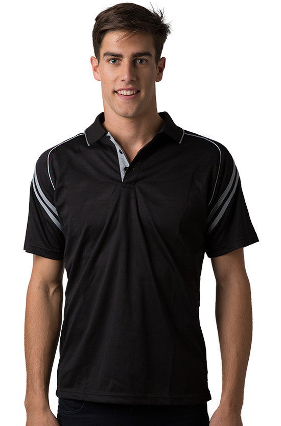 Be Seen-Be Seen Men's Sleeve Polo Shirt With Striped Collar 1st( 8 Color )-Black-Grey / S-Uniform Wholesalers - 2