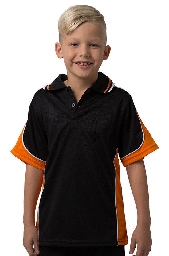 Be Seen-Be Seen Kids Polo Shirt With Striped Collar 1st( 10 Black Color )-Black-Orange-White / 6-Uniform Wholesalers - 6