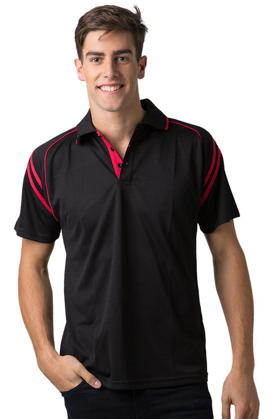 Be Seen-Be Seen Men's Sleeve Polo Shirt With Striped Collar 1st( 8 Color )-Black-Red / S-Uniform Wholesalers - 3