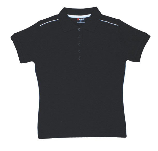 Ramo-Ramo Ladies 100% Cotton Pique Knit With Piping-Black/White / 8-Uniform Wholesalers - 2