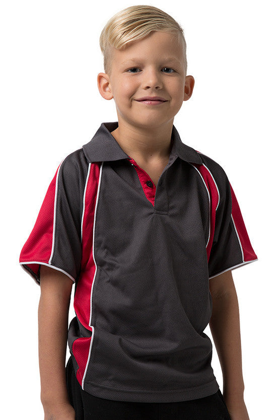 Be Seen-Be Seen Kids Polo Shirt With Contrast Sleeve Edge Piping-Charcoal-Red-White / 6-Uniform Wholesalers - 5