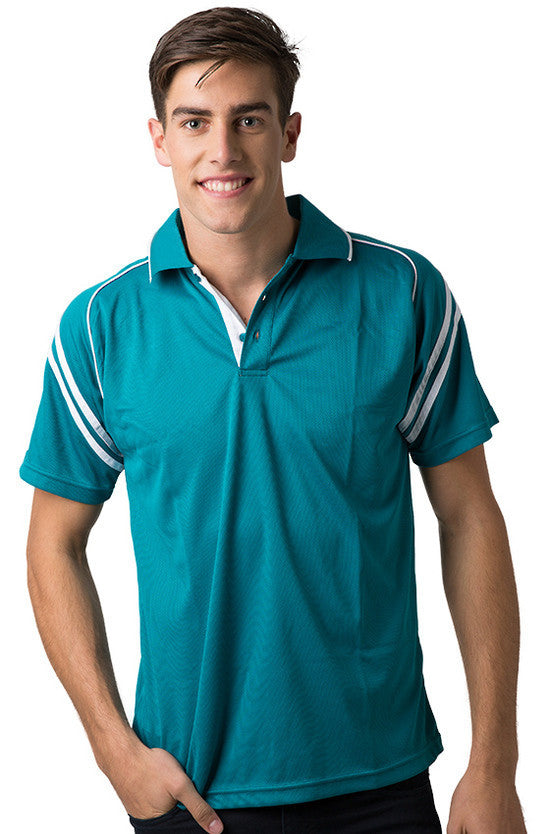 Be Seen-Be Seen Men's Sleeve Polo Shirt With Striped Collar 1st( 8 Color )-Deep Teal-White / S-Uniform Wholesalers - 4