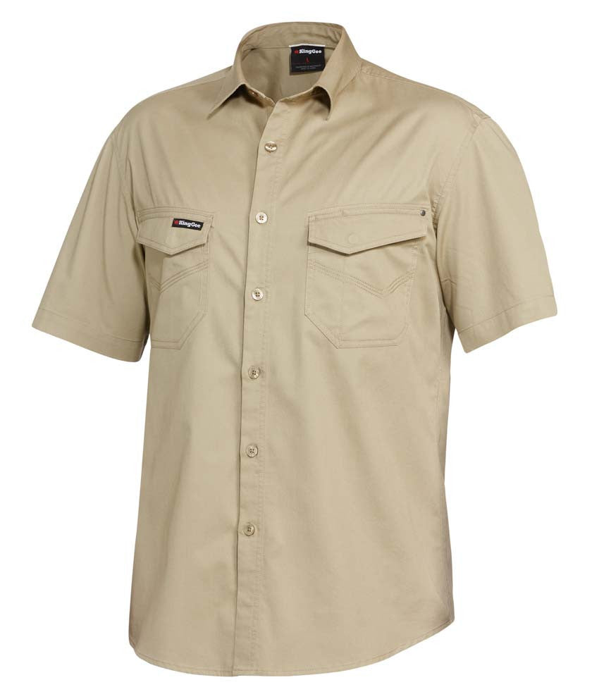 King Gee-King Gee Tradies Shirt S/S-Khaki / S-Uniform Wholesalers - 3