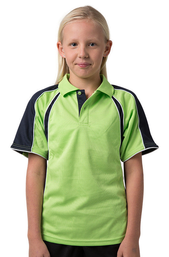 Be Seen-Be Seen Kids Polo Shirt With Contrast Sleeve Edge Piping-Lime-Navy-White / 6-Uniform Wholesalers - 9