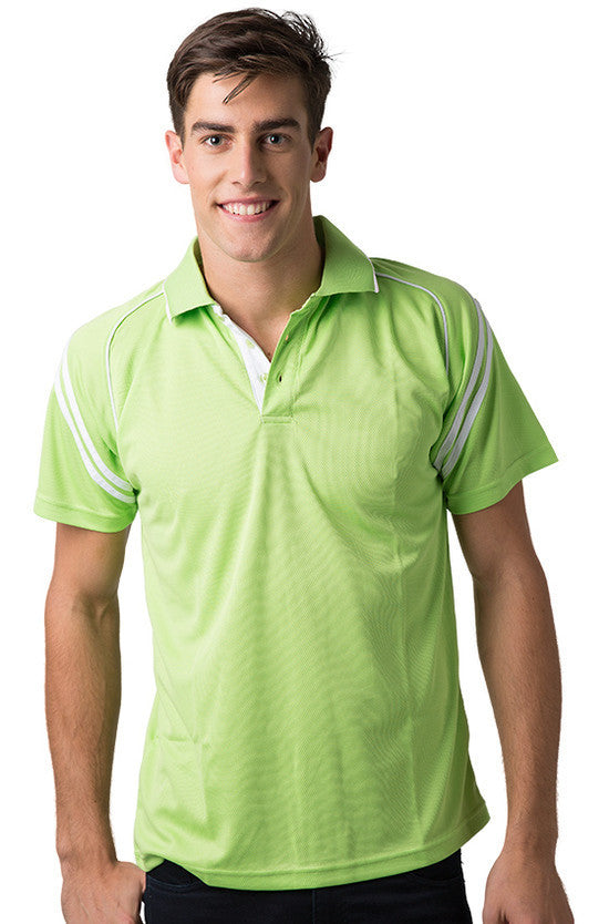 Be Seen-Be Seen Men's Sleeve Polo Shirt With Striped Collar 1st( 8 Color )-Lime-White / S-Uniform Wholesalers - 8